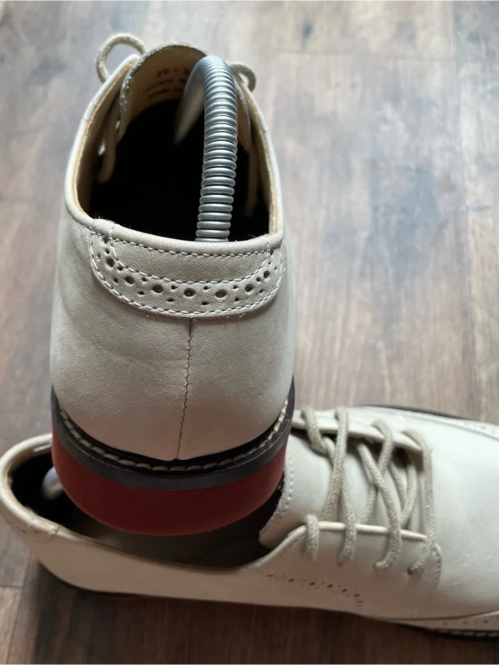 Johnston & Murphy Cream Wingtip Derby with Red-Brown Sole